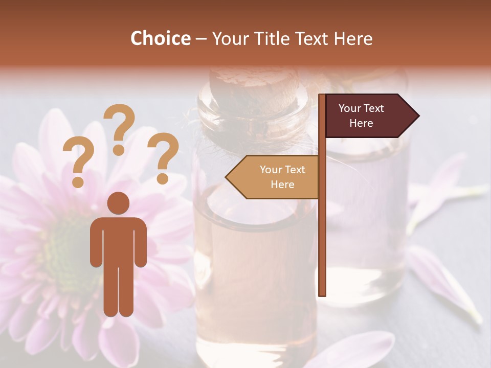 A Bottle Of Oil And A Flower On A Table PowerPoint Template