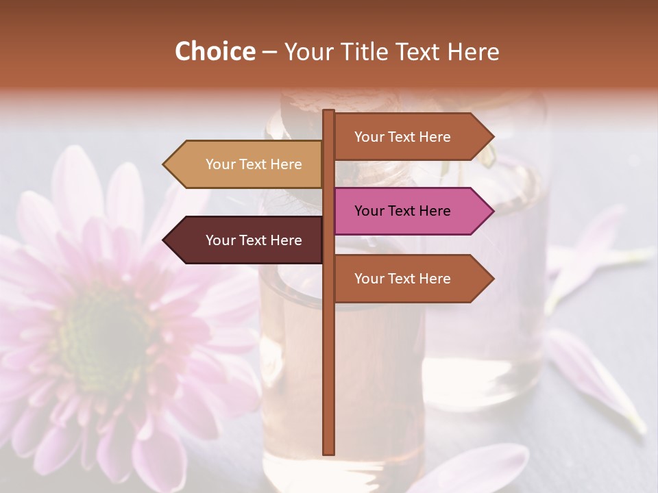 A Bottle Of Oil And A Flower On A Table PowerPoint Template