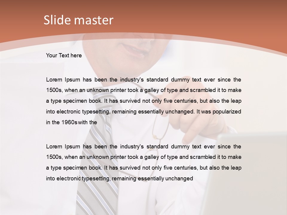 A Man In A Tie Is Looking At A Laptop PowerPoint Template