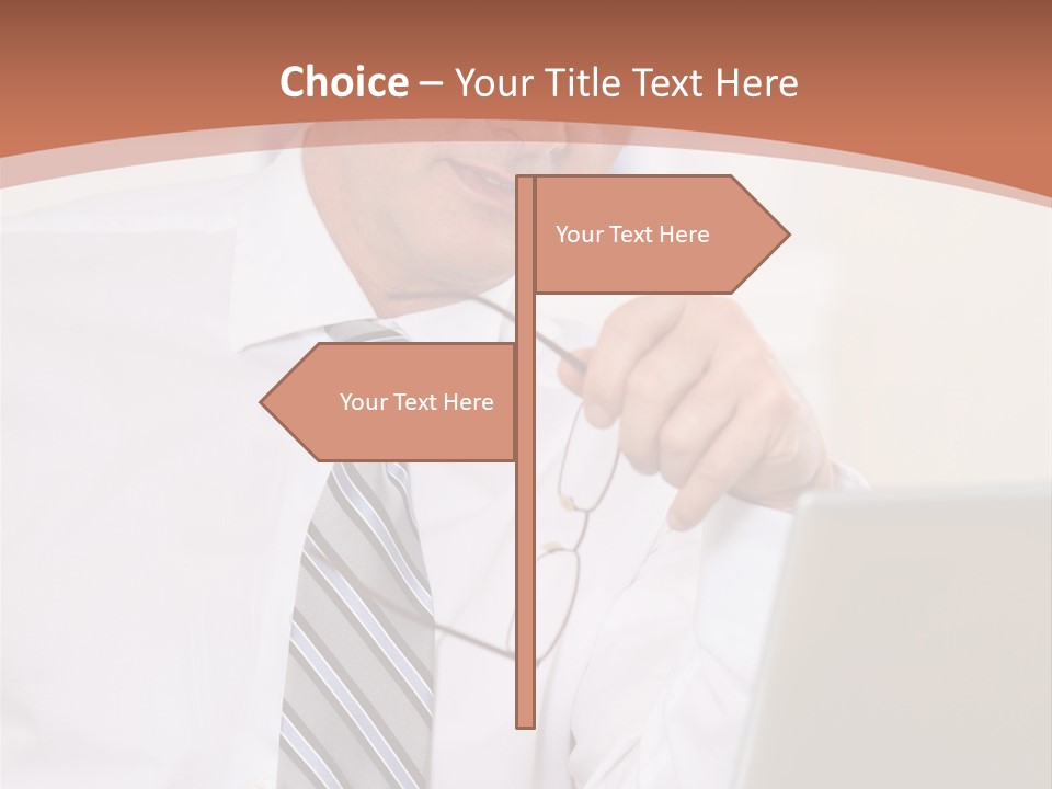 A Man In A Tie Is Looking At A Laptop PowerPoint Template