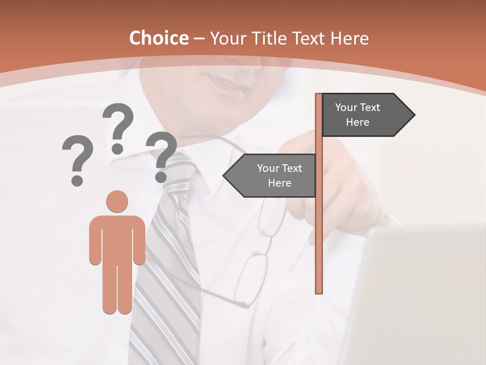 A Man In A Tie Is Looking At A Laptop PowerPoint Template