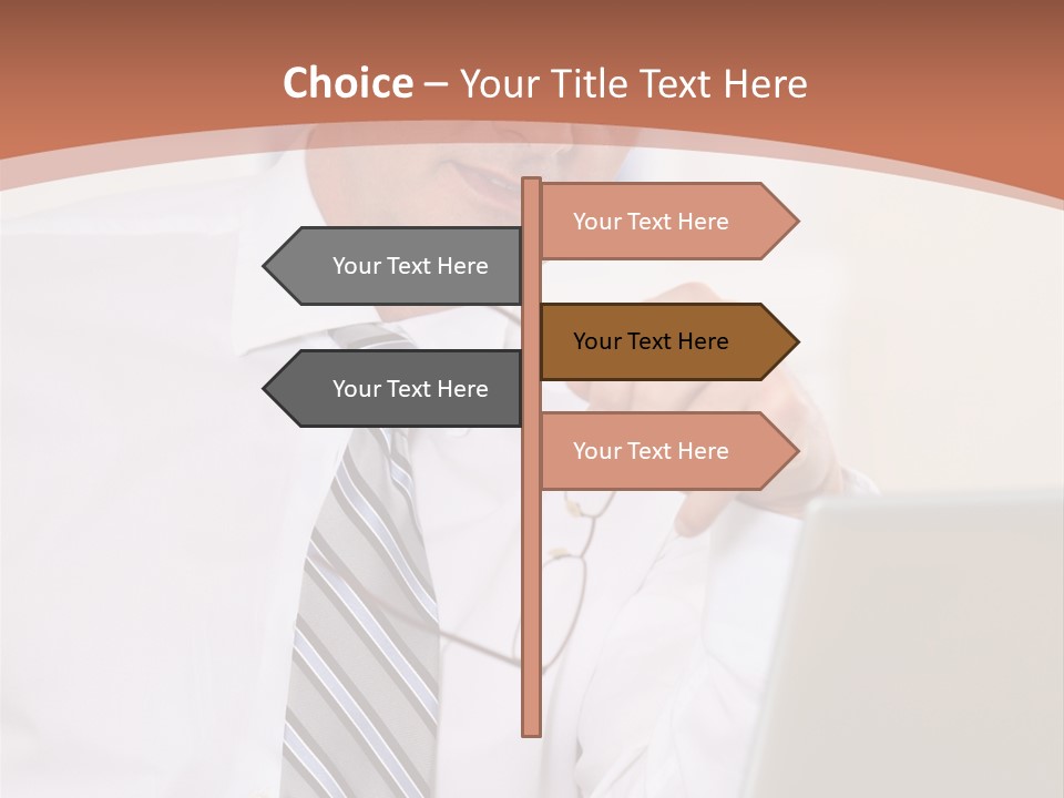 A Man In A Tie Is Looking At A Laptop PowerPoint Template