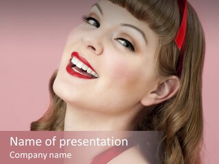 A Woman With A Red Ribbon Around Her Head PowerPoint Template