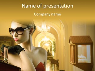 A Woman In A Red Dress Holding A Suitcase PowerPoint Template