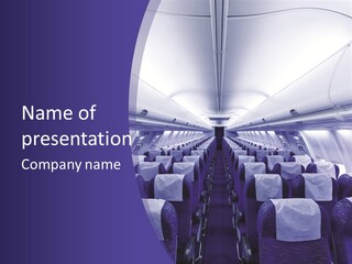 The Inside Of An Airplane With Seats And A Purple Background PowerPoint Template