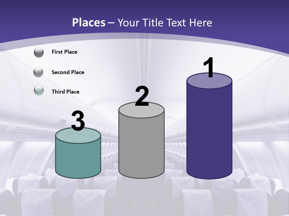 The Inside Of An Airplane With Seats And A Purple Background PowerPoint Template