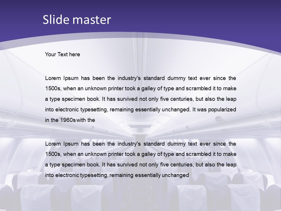 The Inside Of An Airplane With Seats And A Purple Background PowerPoint Template