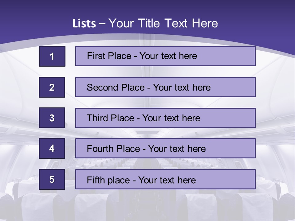The Inside Of An Airplane With Seats And A Purple Background PowerPoint Template