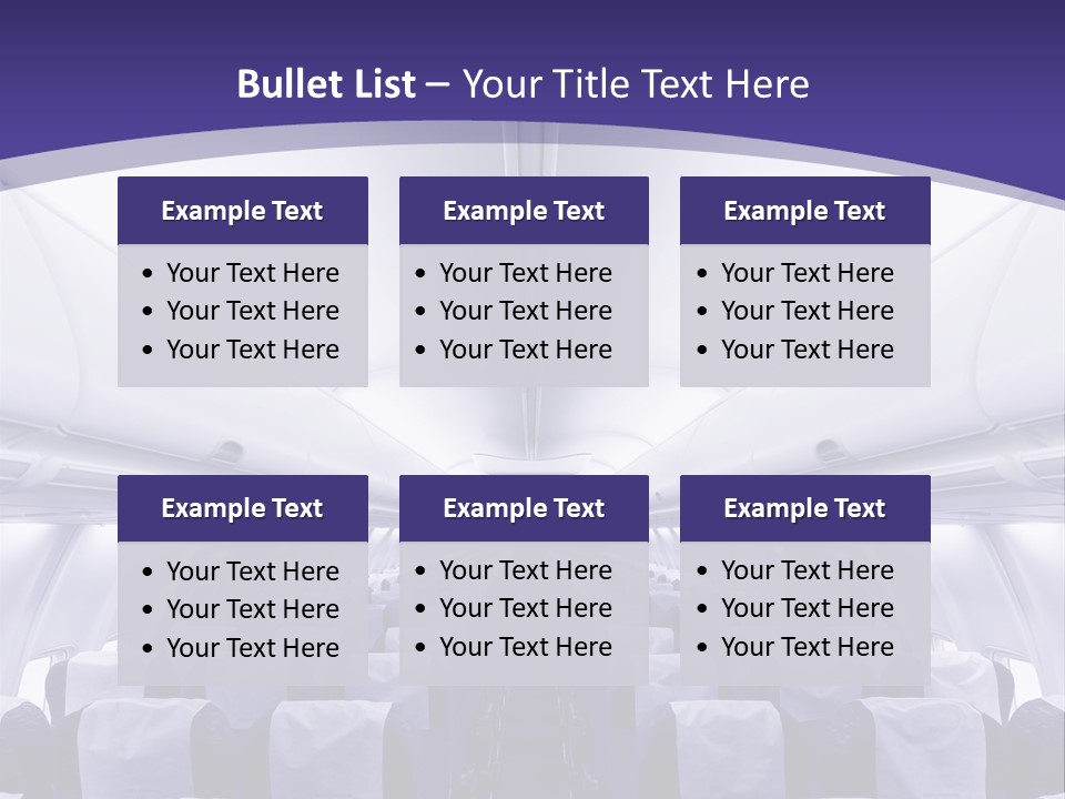 The Inside Of An Airplane With Seats And A Purple Background PowerPoint Template