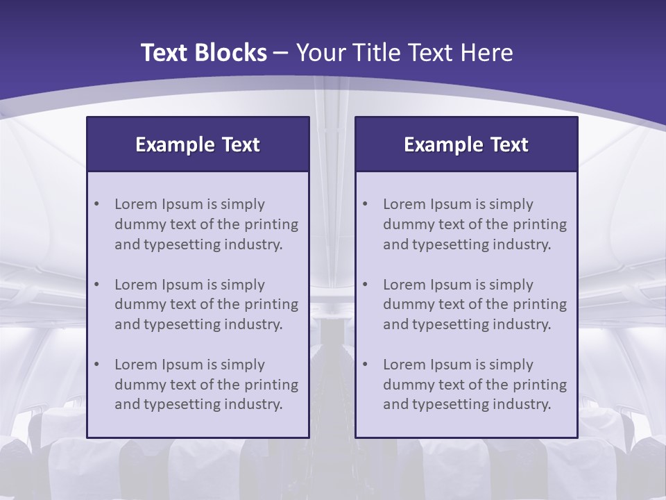 The Inside Of An Airplane With Seats And A Purple Background PowerPoint Template
