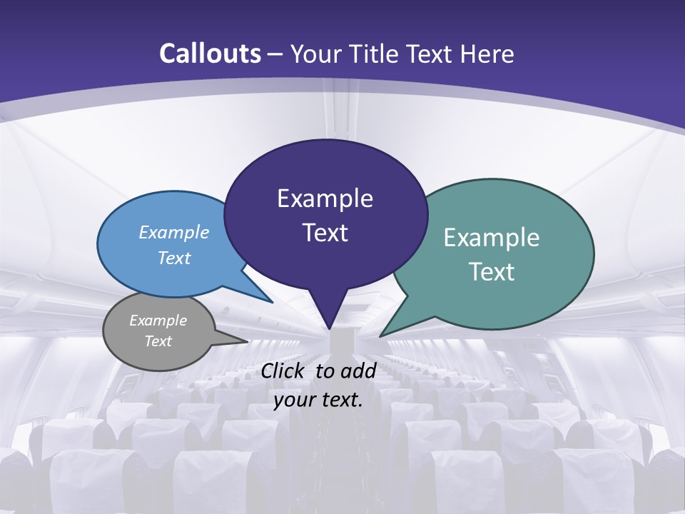 The Inside Of An Airplane With Seats And A Purple Background PowerPoint Template