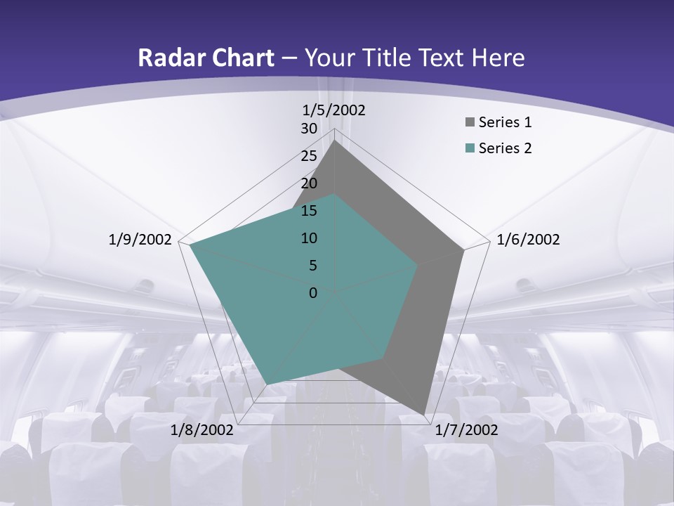 The Inside Of An Airplane With Seats And A Purple Background PowerPoint Template