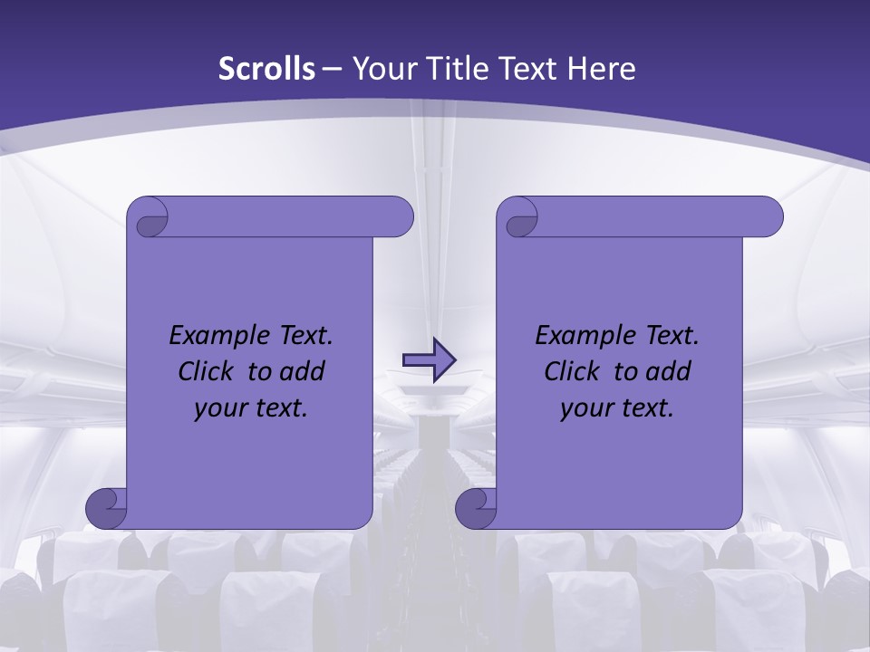The Inside Of An Airplane With Seats And A Purple Background PowerPoint Template