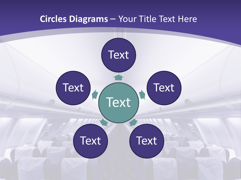 The Inside Of An Airplane With Seats And A Purple Background PowerPoint Template