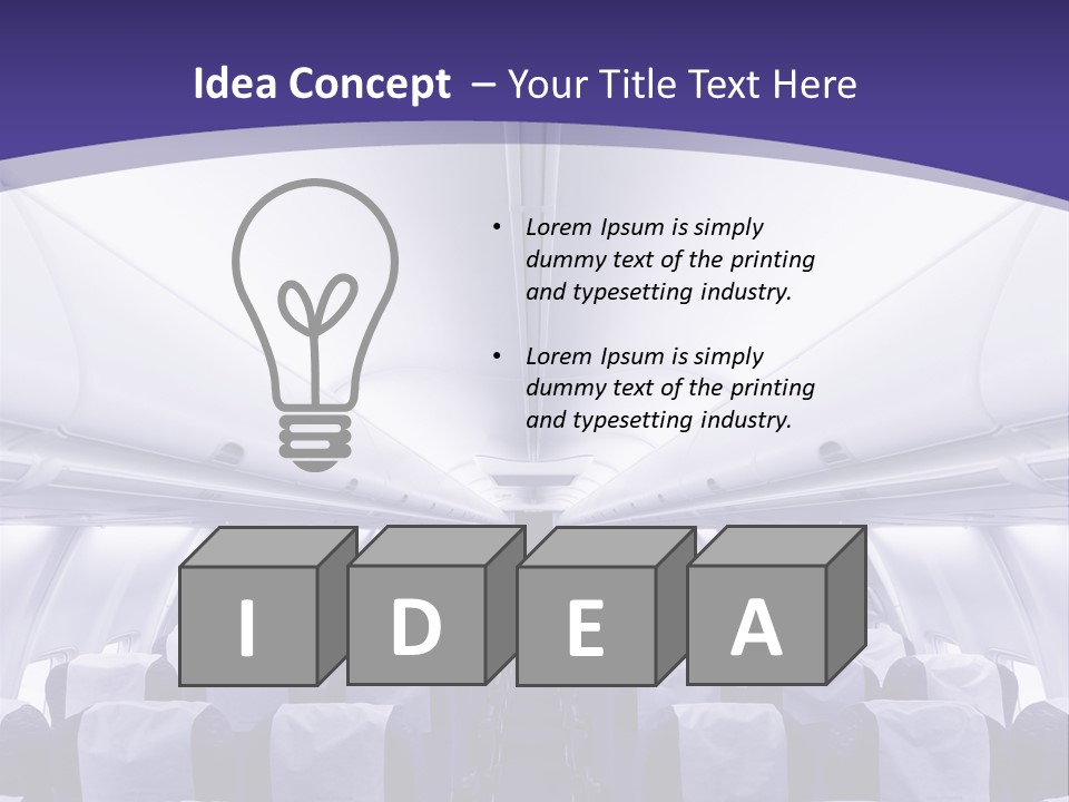The Inside Of An Airplane With Seats And A Purple Background PowerPoint Template