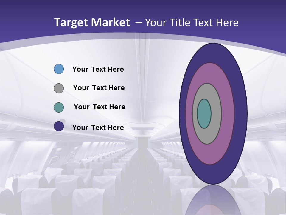The Inside Of An Airplane With Seats And A Purple Background PowerPoint Template
