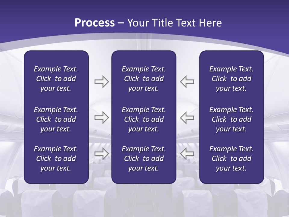 The Inside Of An Airplane With Seats And A Purple Background PowerPoint Template