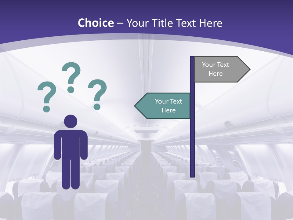 The Inside Of An Airplane With Seats And A Purple Background PowerPoint Template