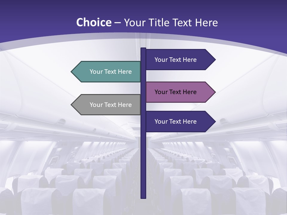 The Inside Of An Airplane With Seats And A Purple Background PowerPoint Template