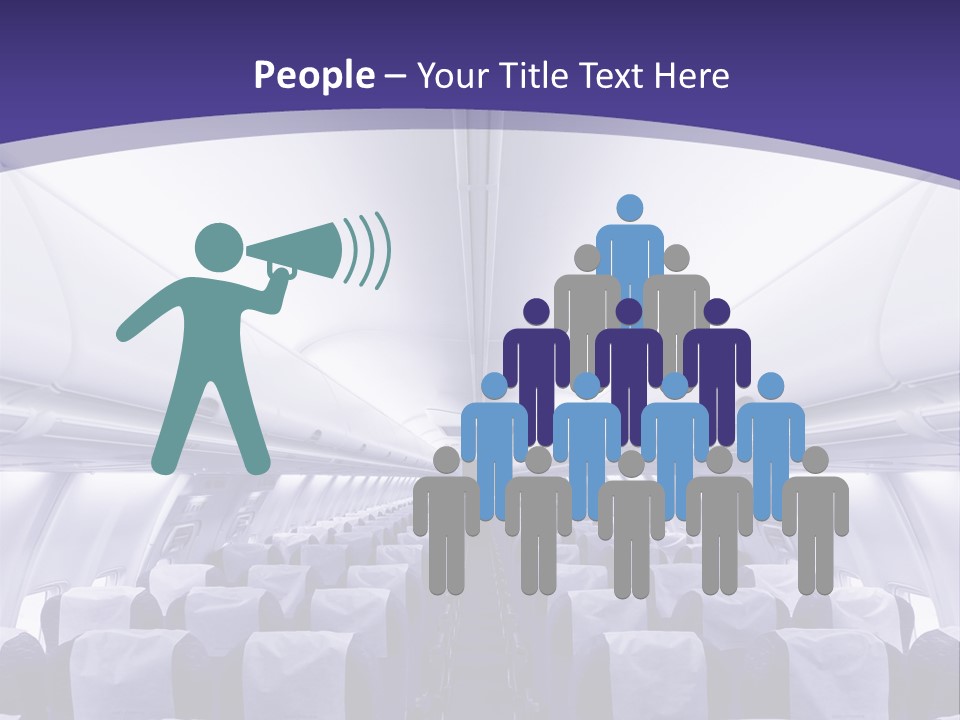 The Inside Of An Airplane With Seats And A Purple Background PowerPoint Template