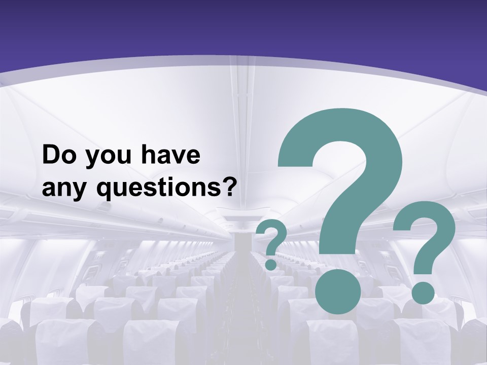 The Inside Of An Airplane With Seats And A Purple Background PowerPoint Template