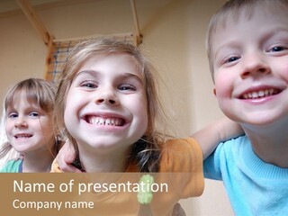 A Group Of Young Children Standing Next To Each Other PowerPoint Template