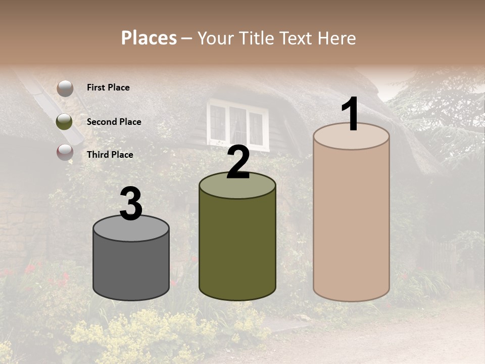 A House With A Thatched Roof And A Blue Door PowerPoint Template