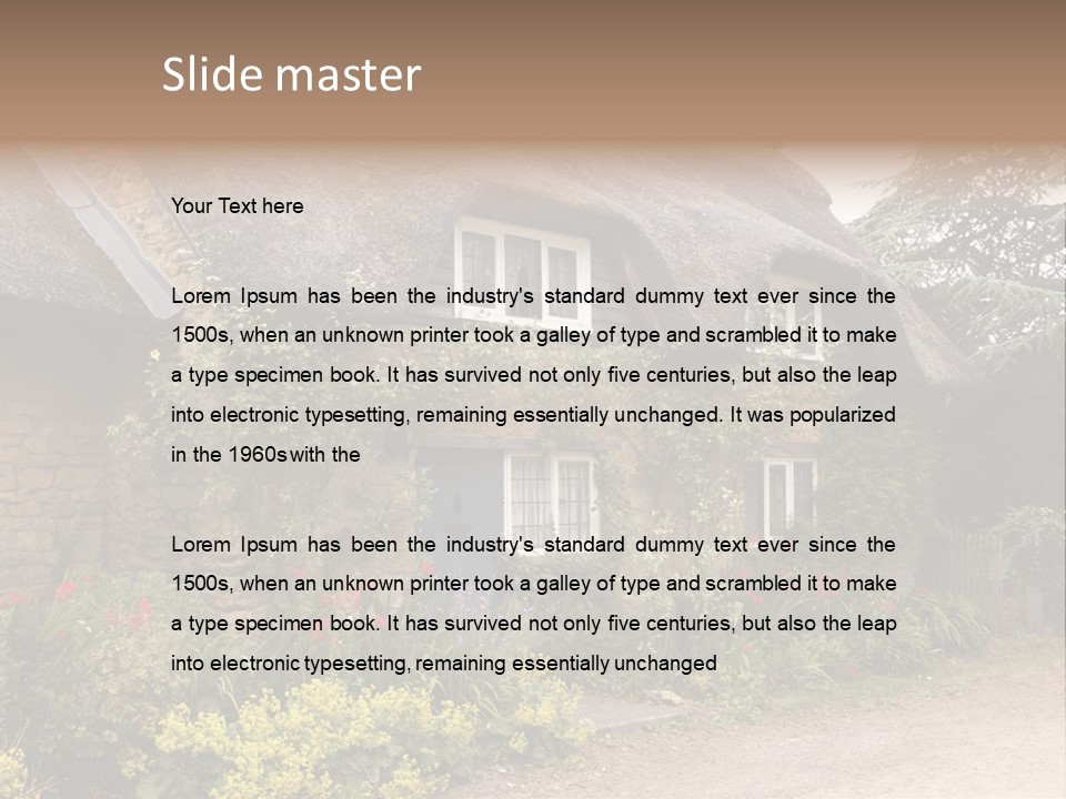 A House With A Thatched Roof And A Blue Door PowerPoint Template