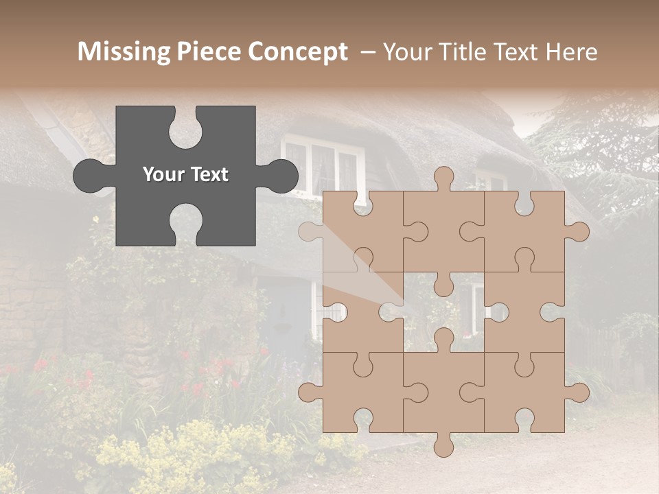 A House With A Thatched Roof And A Blue Door PowerPoint Template