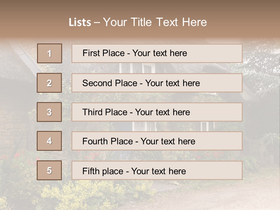 A House With A Thatched Roof And A Blue Door PowerPoint Template