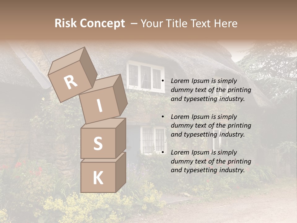 A House With A Thatched Roof And A Blue Door PowerPoint Template