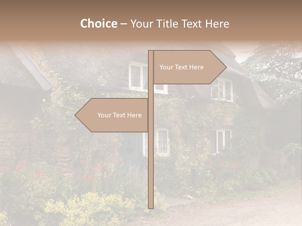 A House With A Thatched Roof And A Blue Door PowerPoint Template