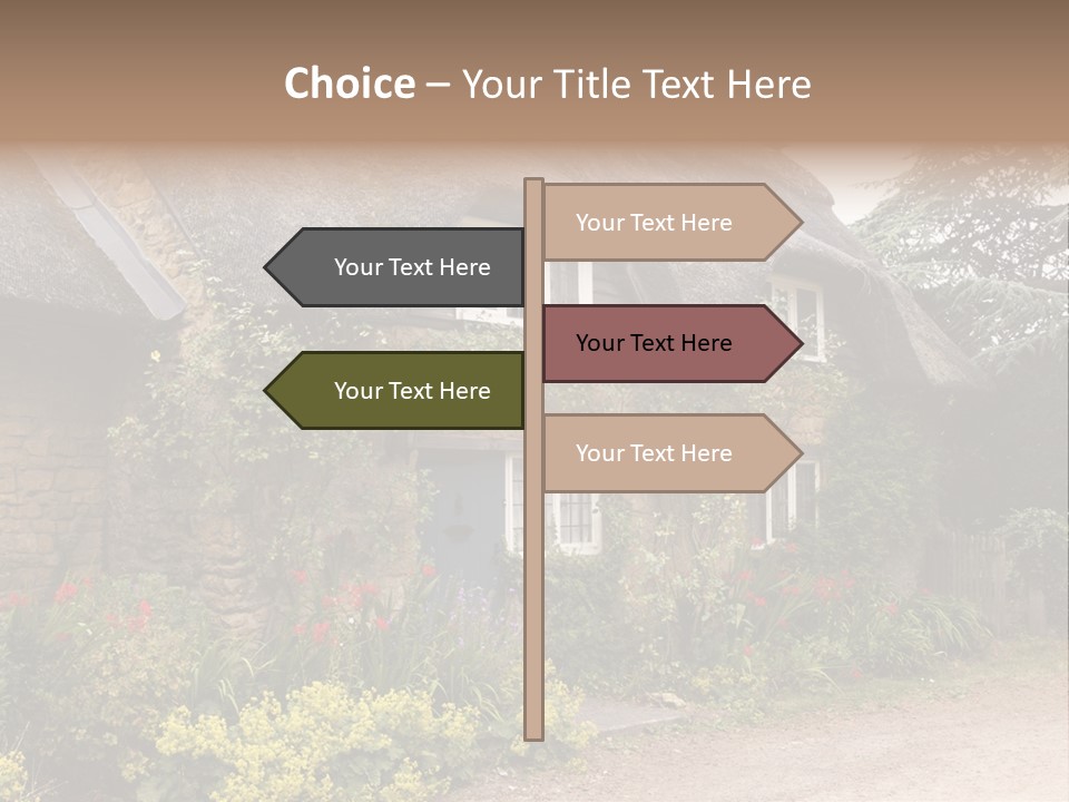 A House With A Thatched Roof And A Blue Door PowerPoint Template