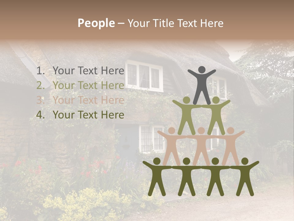 A House With A Thatched Roof And A Blue Door PowerPoint Template