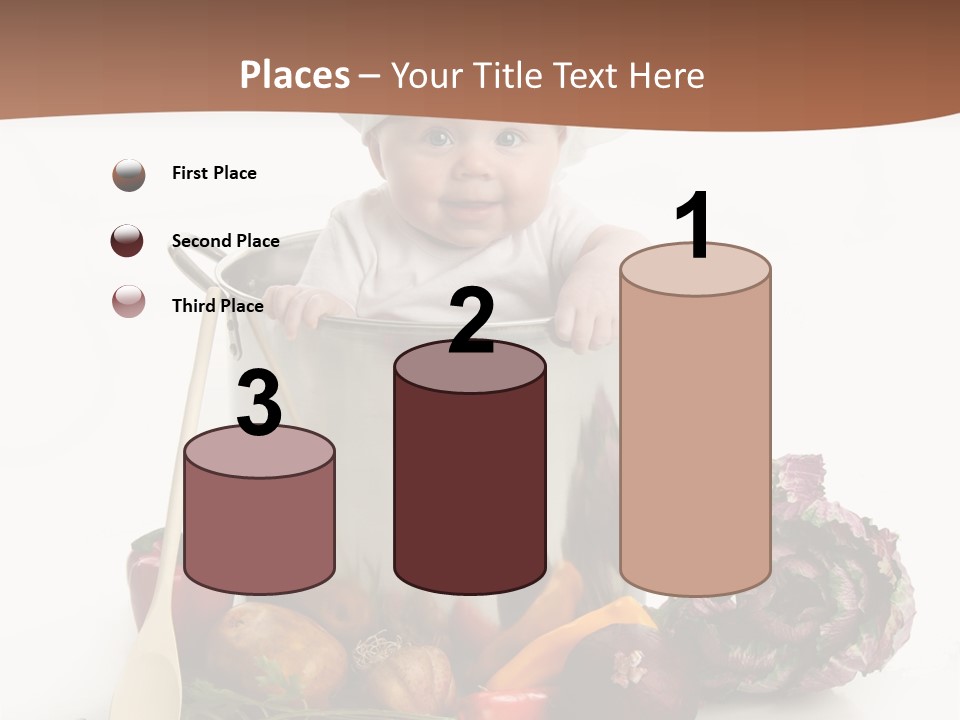 A Baby In A Chef's Hat Sitting In A Bucket Of Vegetables PowerPoint Template