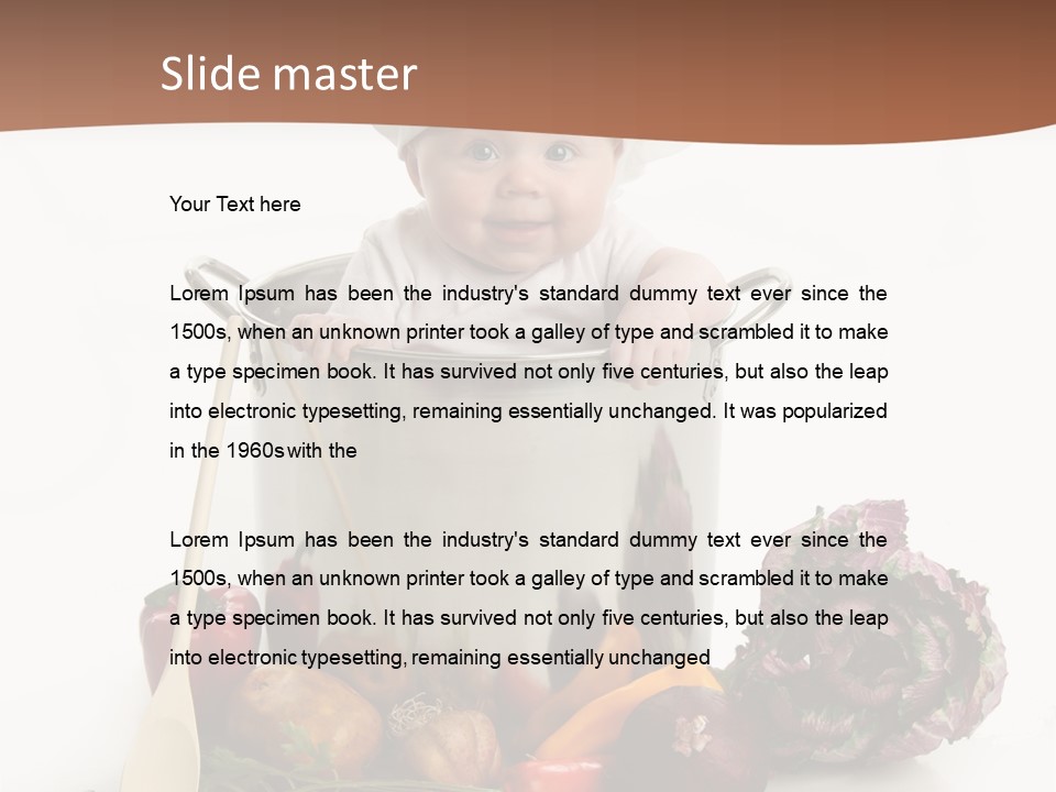 A Baby In A Chef's Hat Sitting In A Bucket Of Vegetables PowerPoint Template