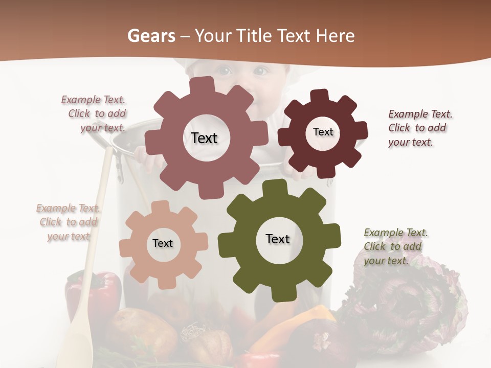 A Baby In A Chef's Hat Sitting In A Bucket Of Vegetables PowerPoint Template