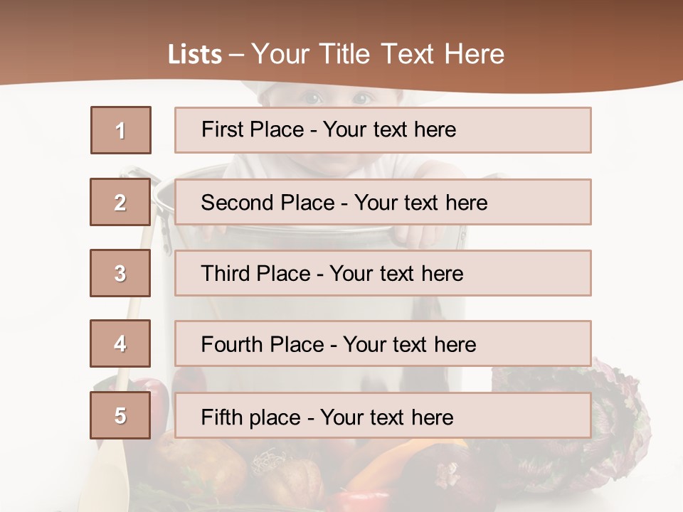 A Baby In A Chef's Hat Sitting In A Bucket Of Vegetables PowerPoint Template