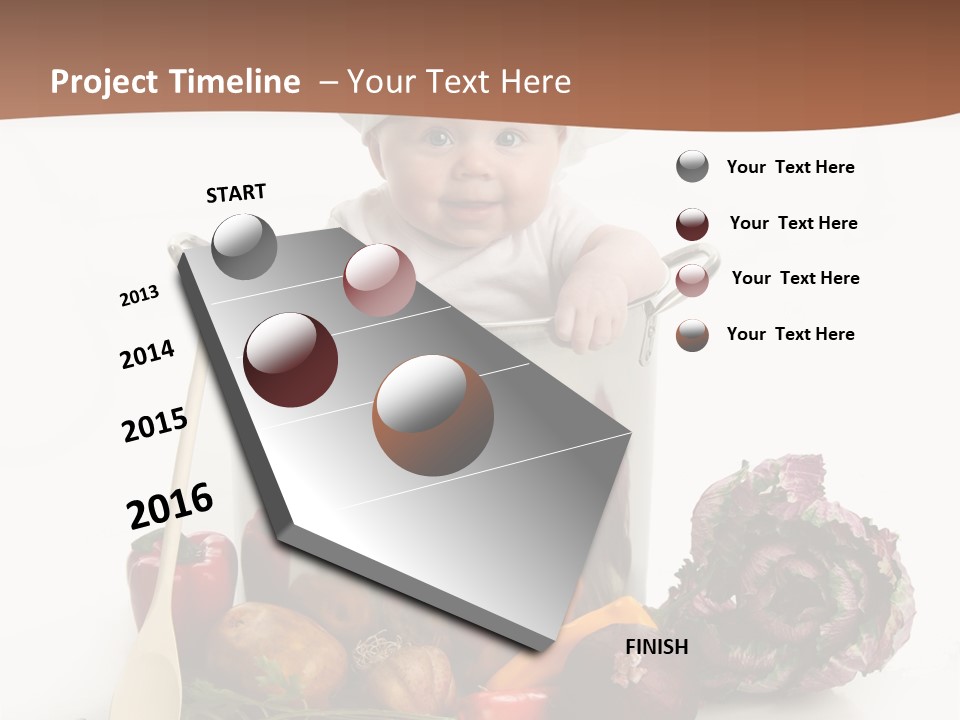 A Baby In A Chef's Hat Sitting In A Bucket Of Vegetables PowerPoint Template