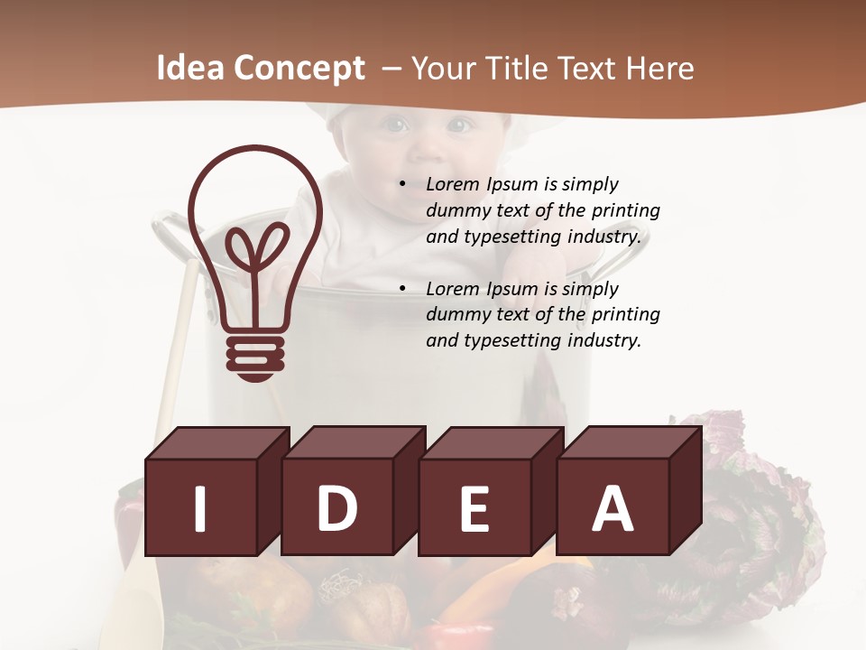 A Baby In A Chef's Hat Sitting In A Bucket Of Vegetables PowerPoint Template