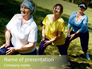 A Group Of Women Doing Yoga In A Park PowerPoint Template