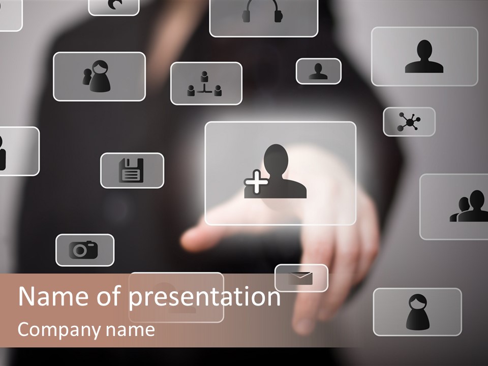 A Woman Holding Out Her Hand With A Lot Of Icons On It PowerPoint Template