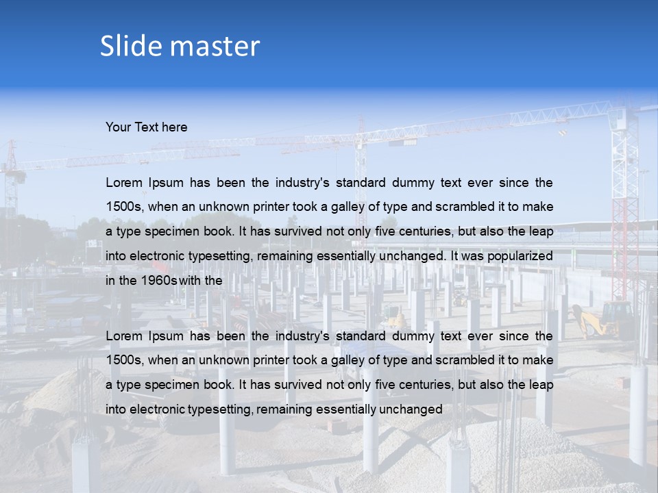 A Construction Site With Lots Of Cranes In The Background PowerPoint Template