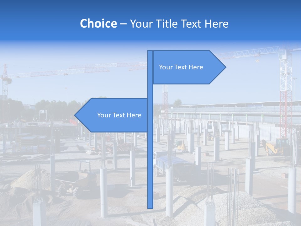 A Construction Site With Lots Of Cranes In The Background PowerPoint Template