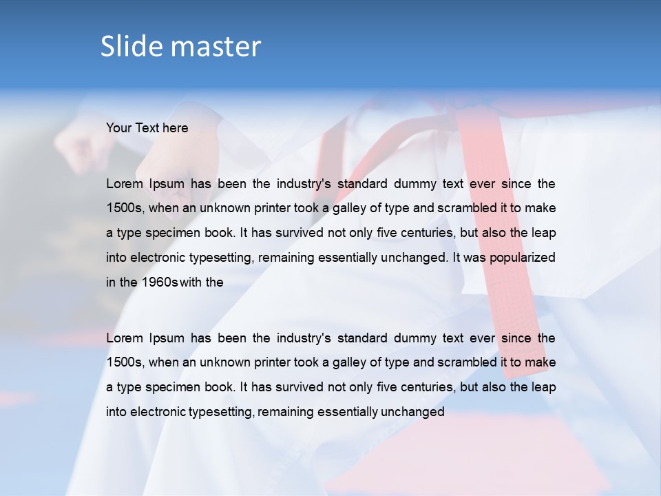 A Person In A Karate Stance With A Red Belt PowerPoint Template