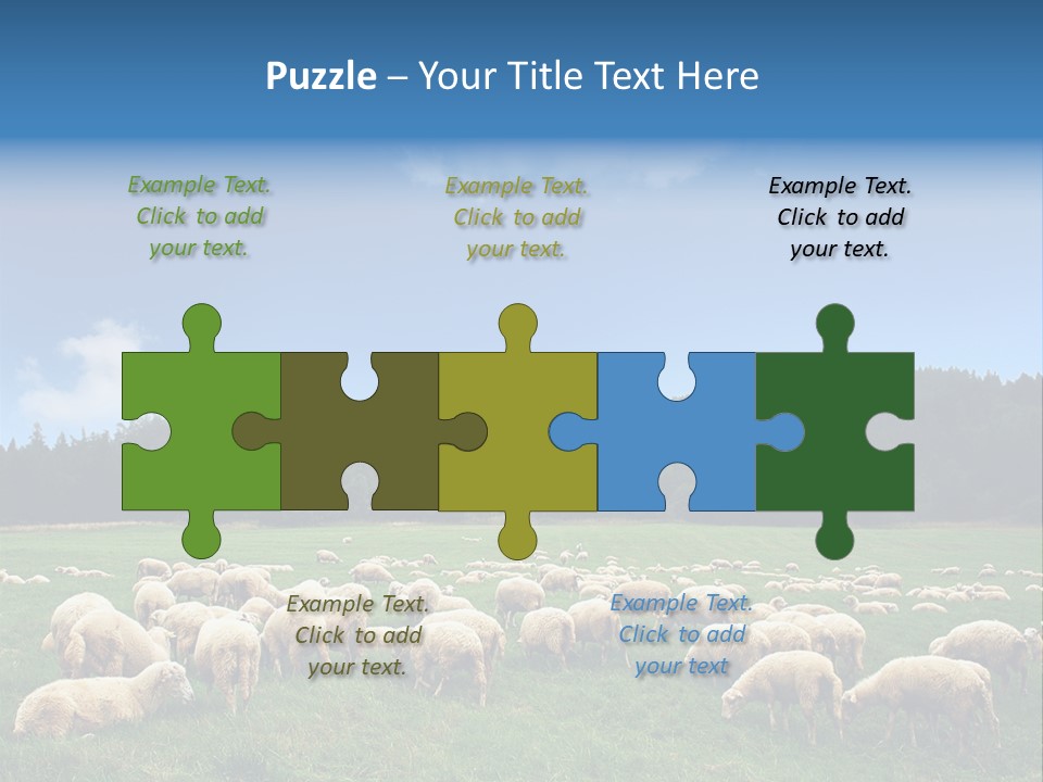 A Herd Of Sheep Grazing On A Lush Green Field PowerPoint Template