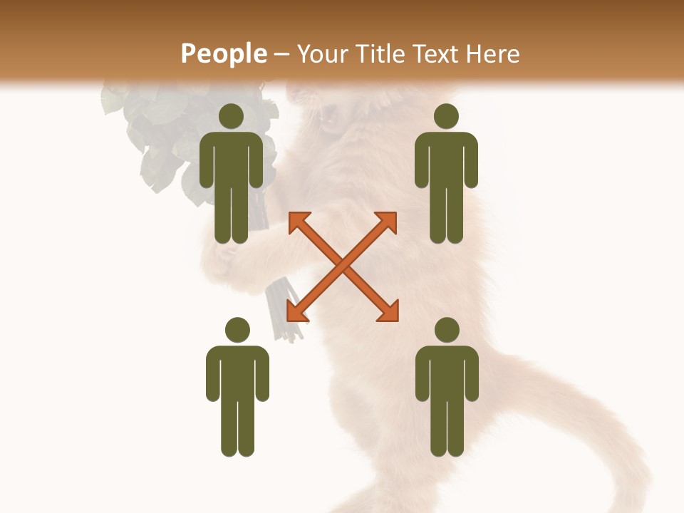 An Orange Kitten Holding A Bunch Of Red Roses PowerPoint Template