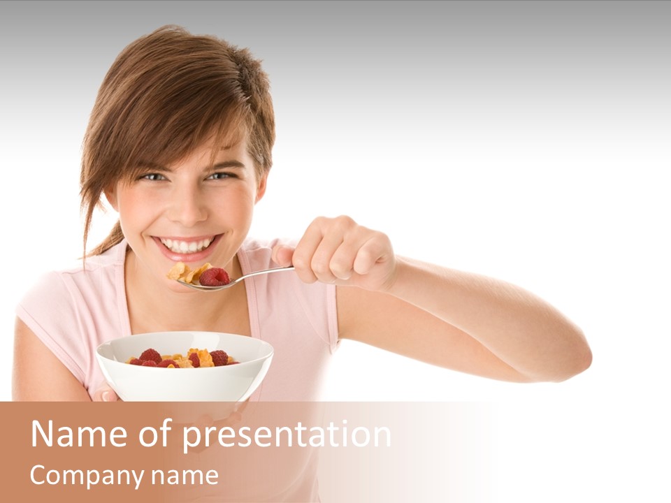 A Woman Eating A Bowl Of Food With A Spoon PowerPoint Template