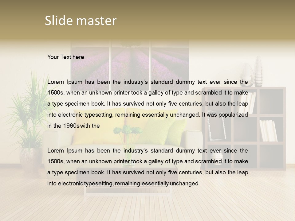 A Living Room With A Couch And A Table PowerPoint Template