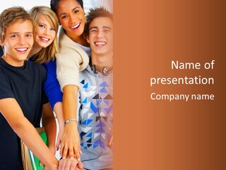 A Group Of People Holding Hands In Front Of A Brown Background PowerPoint Template